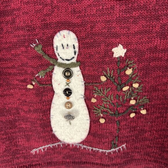 Woolrich Women XL Red Snowman Embroidered Button Cardigan Christmas Tree Sweater - Picture 8 of 16